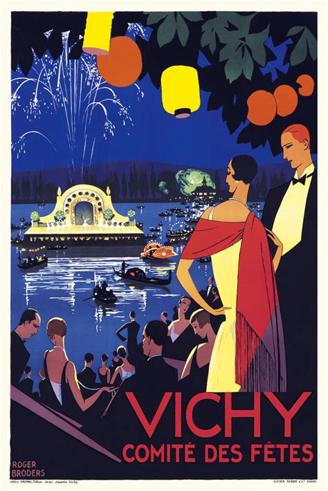Vintage Art Deco French Travel Poster Vichy 1920s Lake