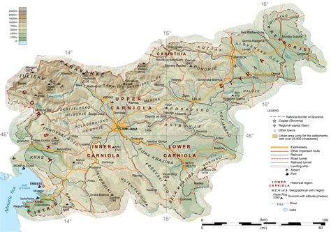 large detailed road  physical map  slovenia slovenia large