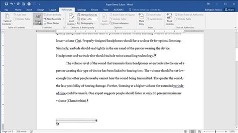 microsoft word  adding  footnote youtube