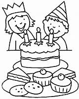 Birthday Coloring Pages Party Kids Cake Boy Drawing Two Chocolate Smiling Girl Happy Candle Color Celebrate Balloons Blow Holding Blowing sketch template