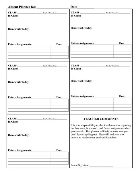 daily homework planner template homework chart homework sheet