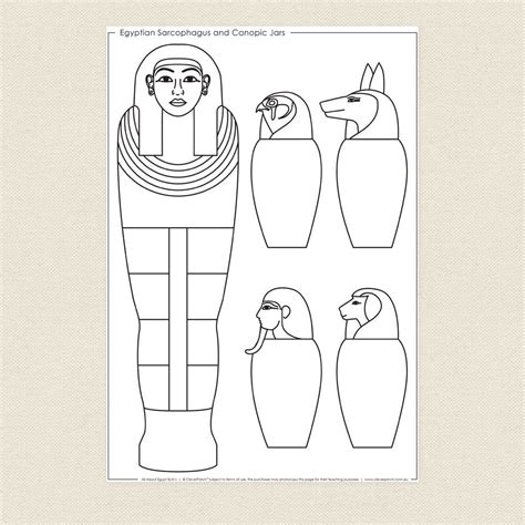 egyptian sarcophagus  canopic jars colouring sheet cleverpatch