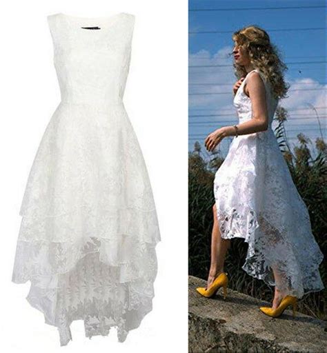 2016 floral lace high low rustic wedding gown long short boho beach