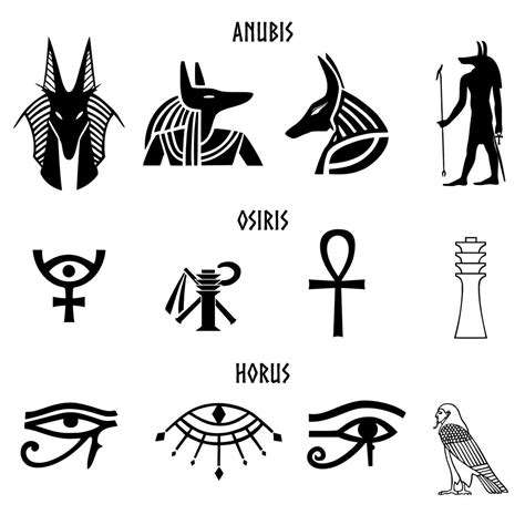 egyptian gods hieroglyphics symbol set  anubis osiris  horus