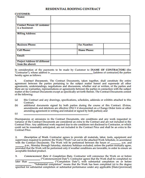 roofing contract templates  ms word  google docs pages