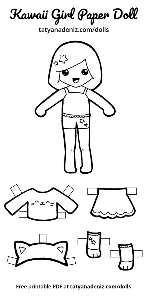 printable kawaii paper dolls colouring pages
