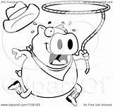 Pig Rodeo Lasso Coloring Cartoon Swinging Clipart Thoman Cory Outlined Vector Royalty Getdrawings sketch template