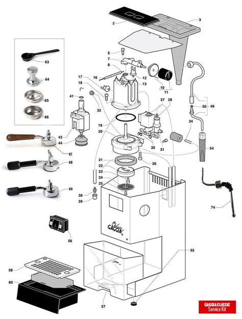 gaggia classic spare parts diagram exploded diagram  espresso shop gaggia classic gaggia