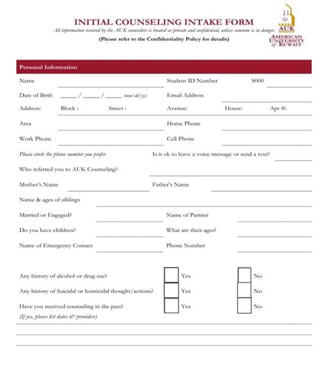 counseling intake forms   ms word