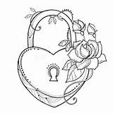 Romantic Coloring Pages Drawing Heart Roses Lock Outline Vector Leaf Printable Print sketch template