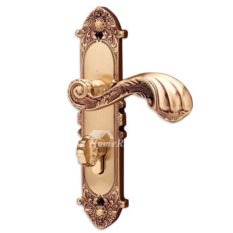 antique high  carved polished brass bedroom door handle  lock