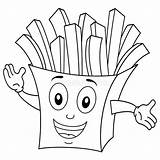 Fries Coloring French Cute Paper Bag Chips Potato Cartoon Kids Character Smiling Funny Illustration Isolated Fried sketch template