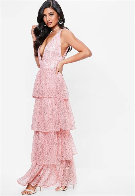 pink lace tiered frill maxi dress missguided cute dresses women