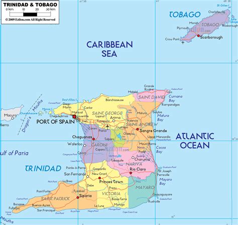 detailed political map  trinidad  tobago ezilon maps