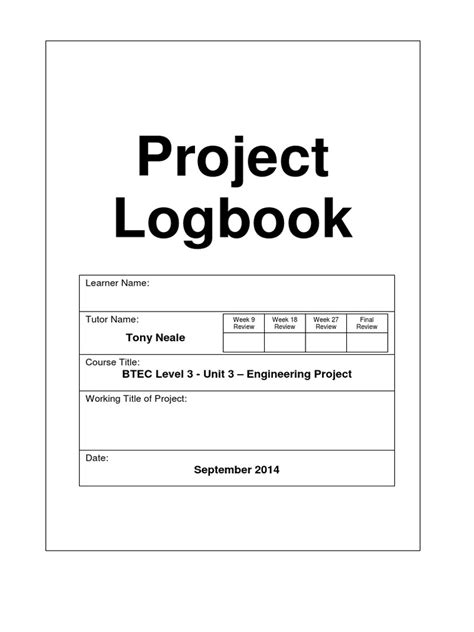 project logbook template tutor educational technology
