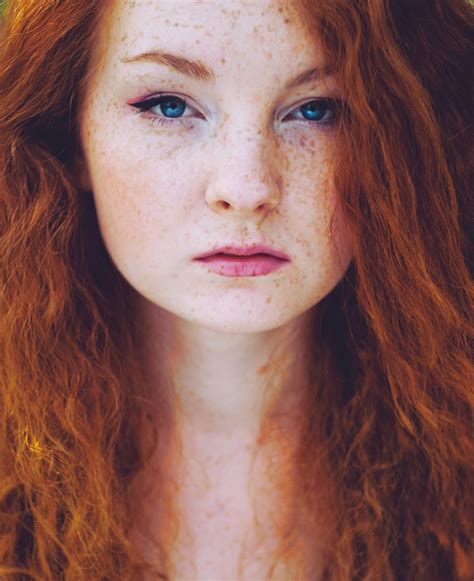 women model redhead long hair portrait display blue eyes looking