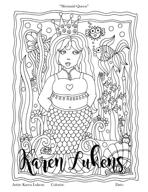mermaid queen  adult coloring book page printable instant etsy