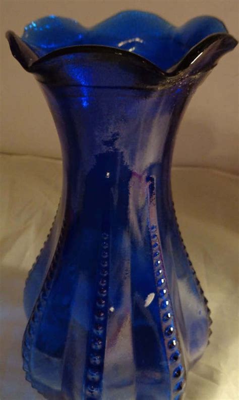 Beautiful Vintage Cobalt Blue Zipper Glass Vase Marked Usa Blue Flower