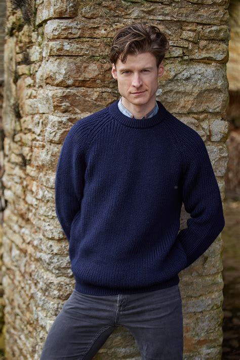 mens sweater irish wool fishermans rib crew neck ribbed style pullover ebay