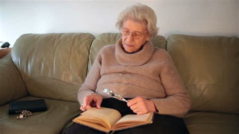 Granny Reading Holy Bible Old Woman Praying At Home