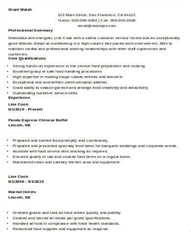 sample cook resume templates  ms word