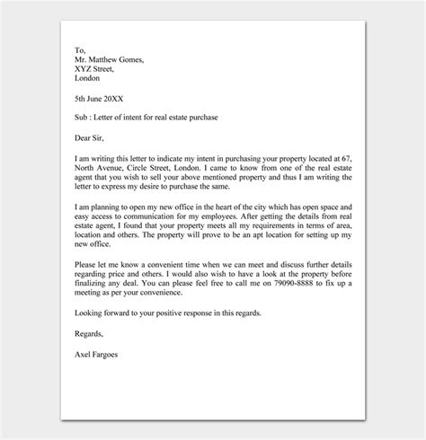 real estate letter  intent template