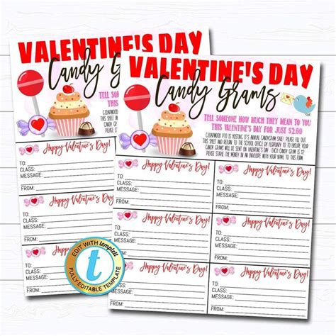valentines candy grams template printable word searches