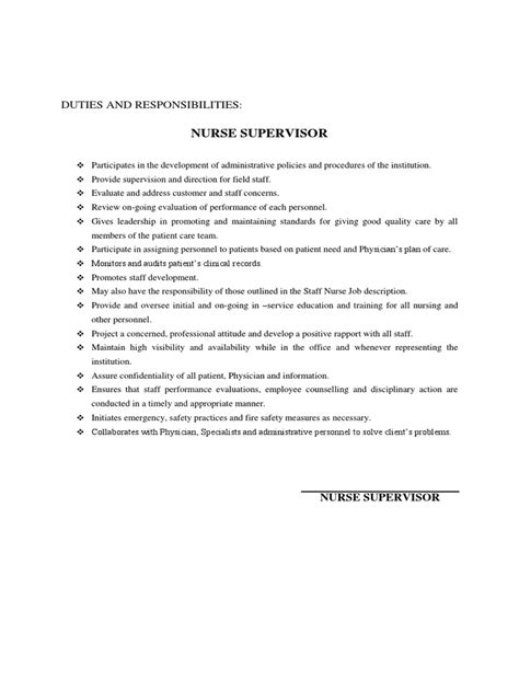 Nurse Supervisor Job Description