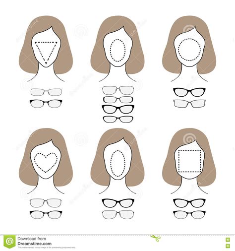 different glasses shapes for different face types vector stock vector