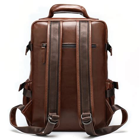 stylish mens genuine leather backpack  laptop large capacity