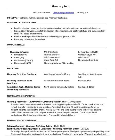 pharmacy technician resume templates