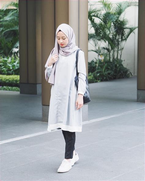 outfit baju hijab casual untuk perempuan gemuk ala selebgram 2018 kaos
