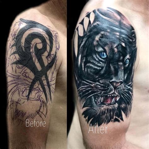 Before And After Coverup Tattoo Tiger