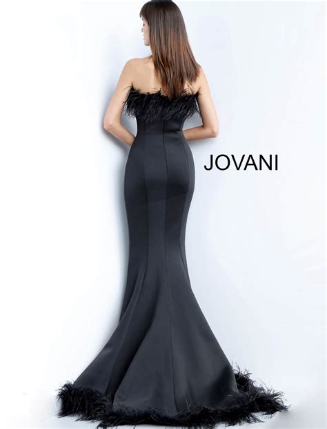 jovani 63891 black feather trim scuba mermaid evening gown