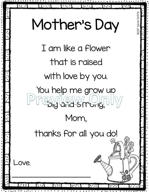 class preschool poems  mothers day  printable chore charts
