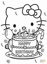 Coloring Kitty Hello Birthday Happy Pages Printable Drawing Paper sketch template