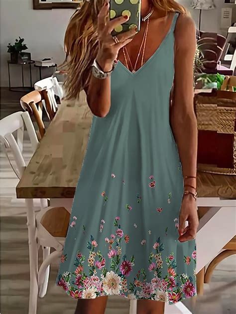 dames casual jurk hemdjurk slipdress mini jurk wit rood blauw mouwloos bloemig afdrukken zomer