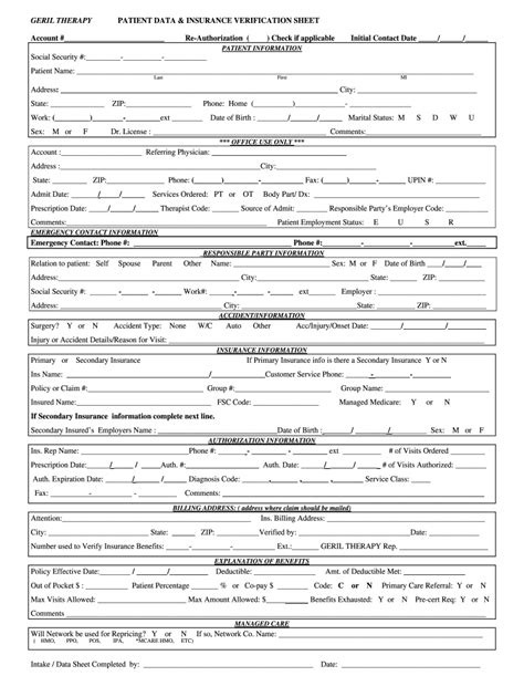 geril therapy patient data insurance verification sheet fill