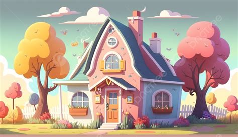 europese architectuur schattige kleine bloem cartoon huis achtergrond tekenfilm huis