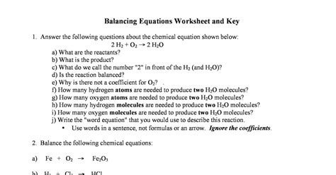 spice  lyfe balancing chemical equations worksheet grade  cbse