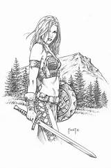 Warrior Drawing Woman Barbarian Women Fantasy Warriors Female Ausmalbilder Character Comic Coloring Pages Sketch Viking Barbarians Ausmalen Tattoo Athala Adult sketch template
