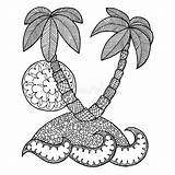 Zentangle Doodle Zen Island Palm Zendoodle Vector Zenart Islet Tangle Isle Holidays Ocean Trees Coloring Sun Sea Book Illustration Stock sketch template