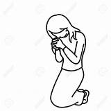 Kneeling Woman Praying Drawing Simple Man Holding Hands Getdrawings Illustration sketch template