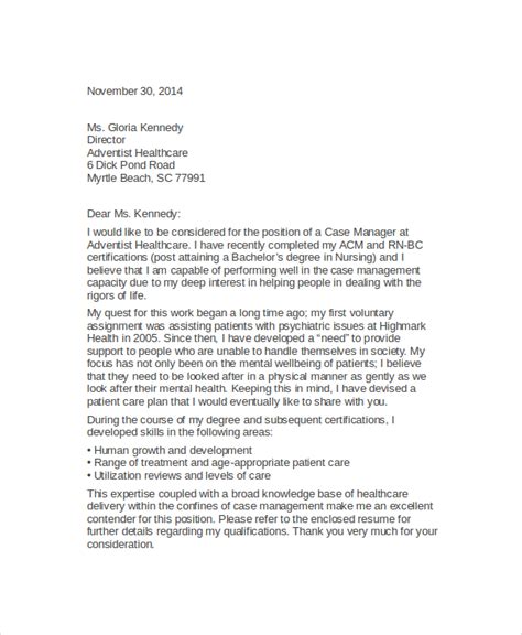 case manager cover letter templates  ms word