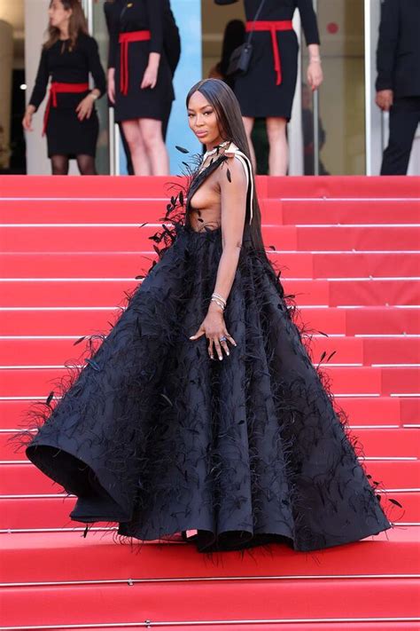 Naomi Campbell 52 Goes Braless In Daringly Low Cut Gown At Cannes