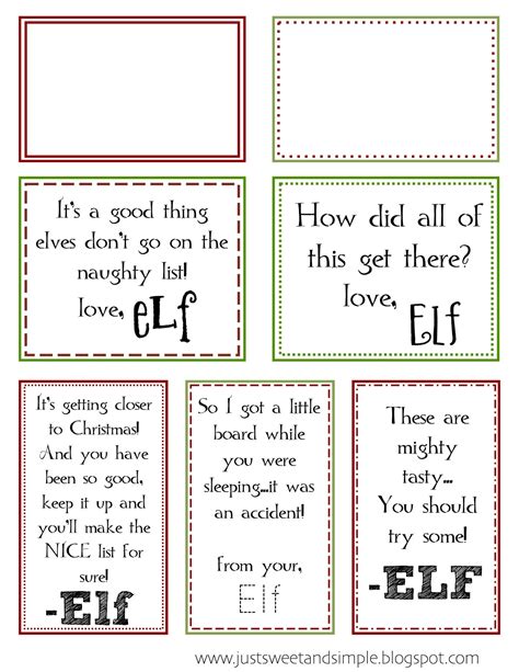 sweet  simple printable elf   shelf notes