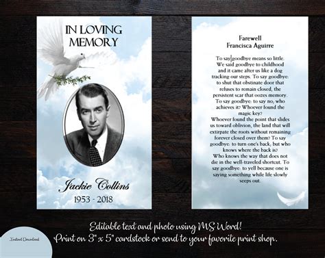 diy printable funeral prayer card    memorial prayer etsy