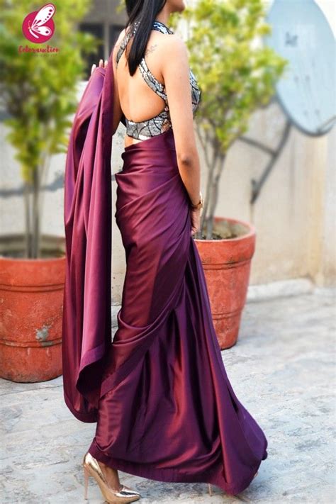 buy wine satin saree online in india colorauction fancy sarees party