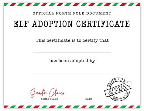 official elf adoption certificate  elf   shelf printables