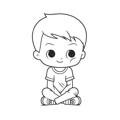 cute boy sitting coloring page outline sketch drawing vector wing